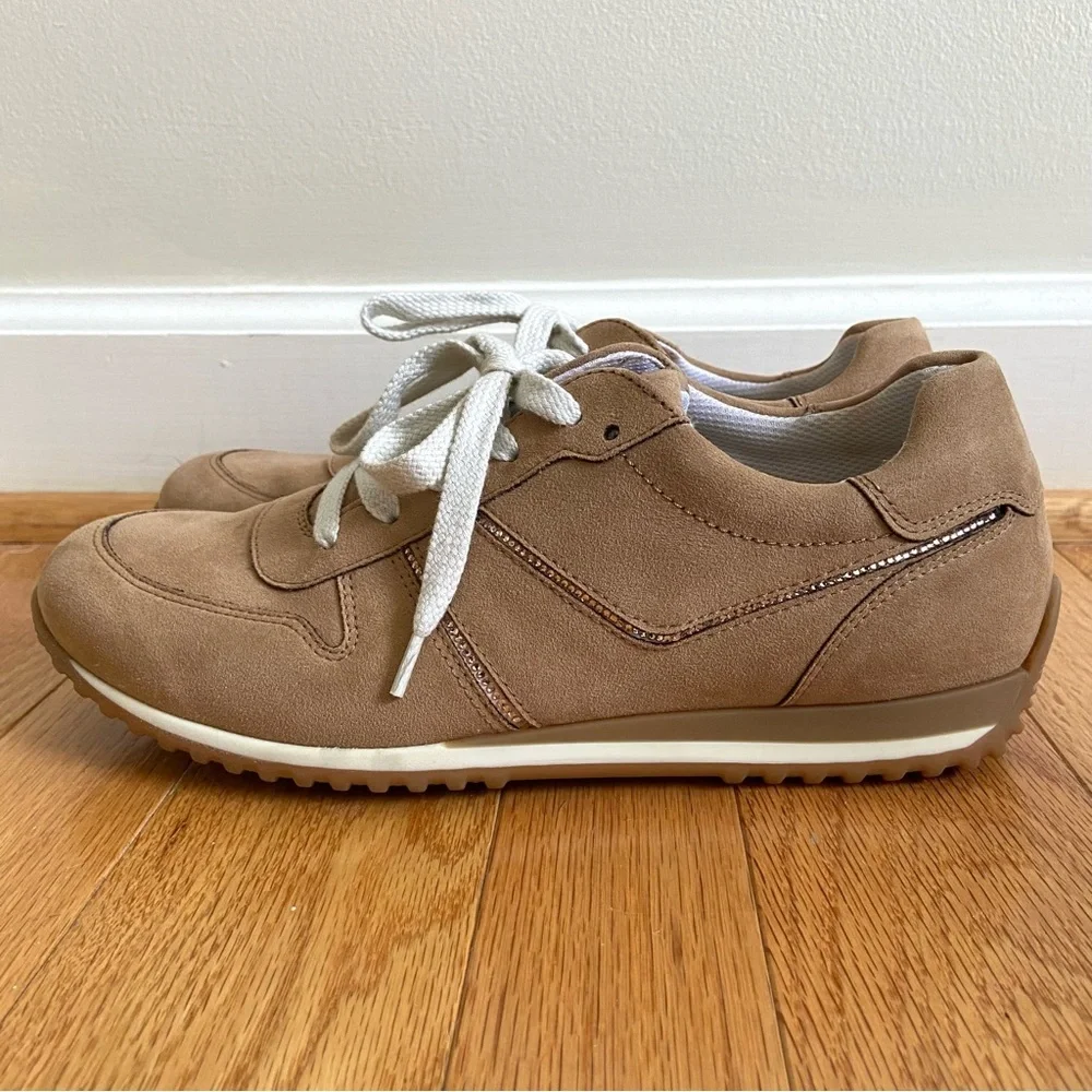 PAUL GREEN TANNER SNEAKER US 8.5 REAL SUEDE RHINESTONE DESIGNER ATHLEISURE
